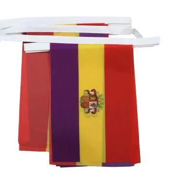 Guirlande 6 mètres 20 Drapeaux Espagnol Républicain avec écusson 21x15 cm - Drapeau de l\'Espagne républicaine 15 x 21 cm