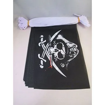 GUIRLANDE 6 mètres 20 DRAPEAUX PIRATE SABRES 21x15 cm - DRAPEAU CORSAIRE 15 x 21 cm