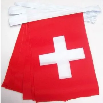 GUIRLANDE 4 mètres 20 DRAPEAUX SUISSE 15x10 cm - DRAPEAU HELVÉTIQUE 10 x 15 cm