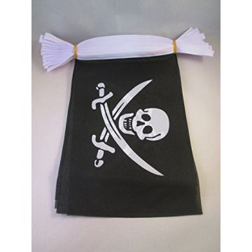 GUIRLANDE 4 mètres 20 DRAPEAUX PIRATE JACK RACKHAM 15x10 cm - DRAPEAU CORSAIRE 10 x 15 cm