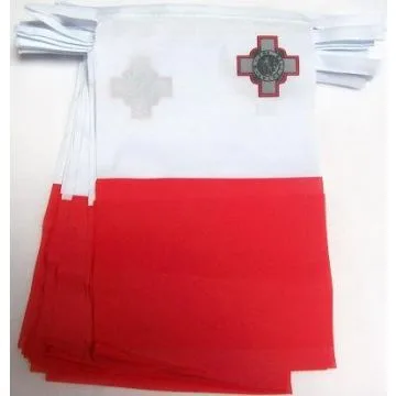 Guirlande 12 mètres 20 Drapeaux Malte 45x30 cm - Drapeau maltais 30 x 45 cm