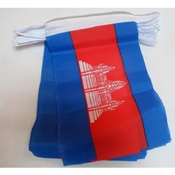 Guirlande 12 mètres 20 Drapeaux Cambodge 45x30 cm - Drapeau cambodgien 30 x 45 cm