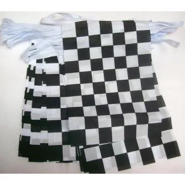 Guirlande 12 mètres 20 Drapeaux Damier noir et blanc 45x30 cm - Drapeau à damiers 30 x 45 cm
