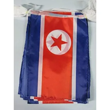 GUIRLANDE 12 mètres 20 DRAPEAUX CORÉE DU NORD 45x30 cm - DRAPEAU NORD CORÉEN 30 x 45 cm