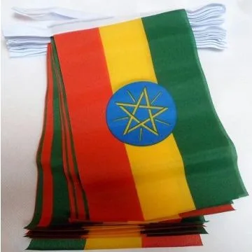 Guirlande 12 mètres 20 Drapeaux Ethiopie 45x30 cm - Drapeau ethiopien 30 x 45 cm