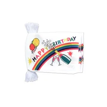 Guirlande 12 mètres 20 Drapeaux Joyeux anniversaire Champagne 45x30 cm - Drapeau Happy Birthday 30 x 45 cm