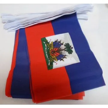 Guirlande 12 mètres 20 Drapeaux Haïti 45x30 cm - Drapeau haïtien 30 x 45 cm
