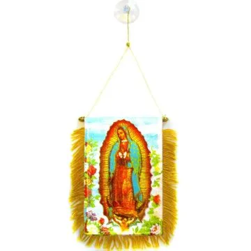 FANION NOTRE DAME DE GUADELOUPE ROSE 15x10cm - Mini drapeau NUESTRA SEÍ?ORA DE GUADALUPE 10 x 15 cm spécial voiture - Bannière