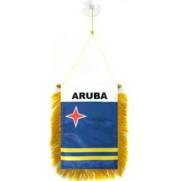 FANION ARUBA 15x10cm - Mini drapeau ARUBAIS 10 x 15 cm spécial voiture - Bannière