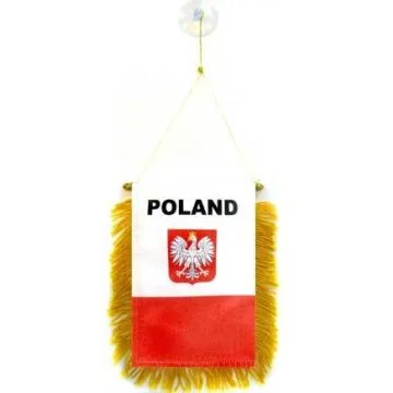 FANION POLOGNE AVEC AIGLE 15x10cm - Mini drapeau POLONAIS 10 x 15 cm spécial voiture - Bannière