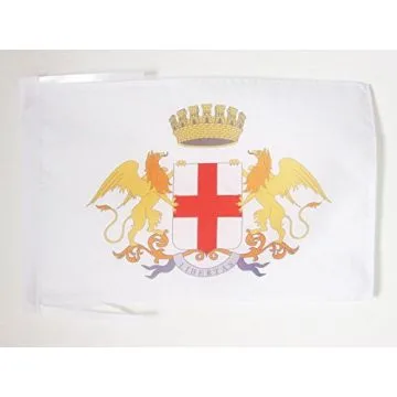 DRAPEAU VILLE DE GÊNES AVEC ARMES 45x30cm - PAVILLON GENOVA - GENOA - ITALIE 30 x 45 cm haute qualité