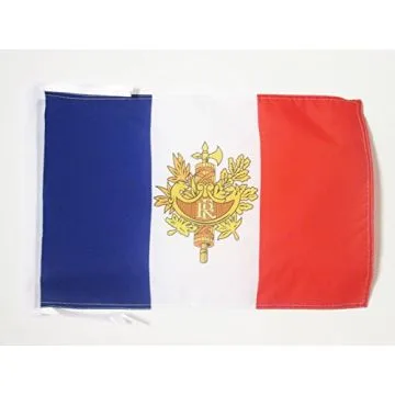 DRAPEAU FRANCE AVEC ARMOIRIES 45x30cm - PAVILLON RÉPUBLIQUE FRANÇAISE AVEC ARMES 30 x 45 cm haute qualité