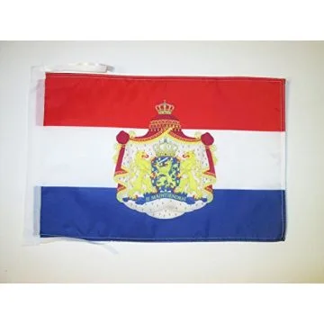 DRAPEAU PAYS-BAS AVEC ARMES 45x30cm - PAVILLON HOLLANDAIS AVEC ARMOIRIES 30 x 45 cm haute qualité