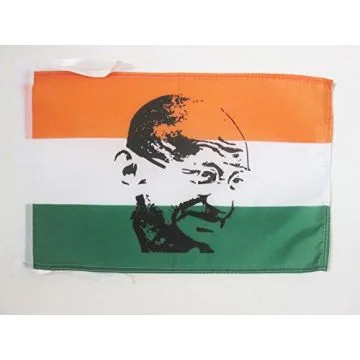 DRAPEAU INDE AVEC GHANDI 45x30cm - PAVILLON INDIEN 30 x 45 cm haute qualité