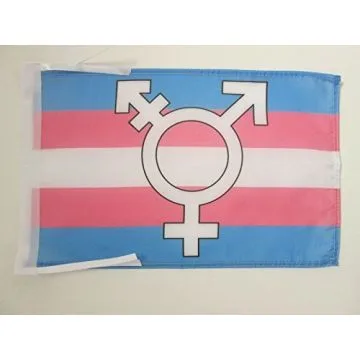 DRAPEAU TRANSGENRE AVEC SYMBOLE 45x30cm - PAVILLON TRANGENDER ARC-EN-CIEL 30 x 45 cm haute qualité