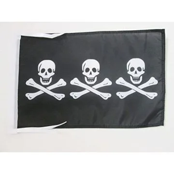 DRAPEAU PIRATE 3 TÍ?TES DE MORT 45x30cm - PAVILLON CORSAIRE - PIRATES 30 x 45 cm haute qualité