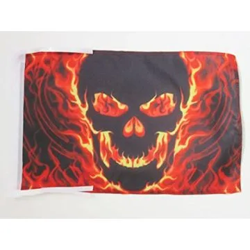 DRAPEAU TÊTE DE MORT AVEC FEU 45x30cm - PAVILLON PIRATE 30 x 45 cm haute qualité