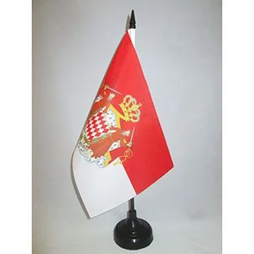 DRAPEAU DE TABLE MONACO AVEC ARMES 21x14cm - PETIT DRAPEAUX DE BUREAU MONÉGASQUE ARMOIRIES - ECUSSON 14 x 21 cm