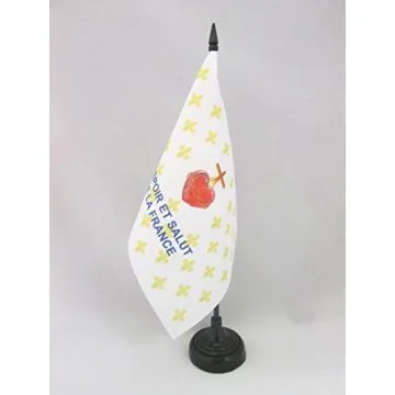 DRAPEAU DE TABLE FLEUR DE LYS OR ESF 21x14cm - PETIT DRAPEAUX DE BUREAU ROYALISTE ESPOIR ET SALUT DE LA FRANCE 14 x 21 cm