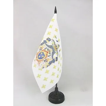 DRAPEAU DE TABLE ROYAUME DE FRANCE GRANDES ARMES 21x14cm - PETIT DRAPEAUX DE BUREAU ROYALISTE FLEUR DE LYS 14 x 21 cm