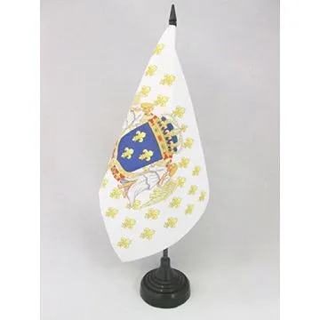 DRAPEAU DE TABLE ROYAUME DE FRANCE ANGES 21x14cm - PETIT DRAPEAUX DE BUREAU ROYALISTE FRANÇAIS FLEUR DE LYS 14 x 21 cm