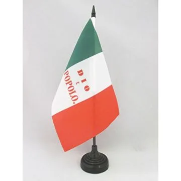 DRAPEAU DE TABLE RÉPUBLIQUE ROMAINE 1849 21x14cm - PETIT DRAPEAUX DE BUREAU ITALIE DIO È POPOLO 14 x 21 cm