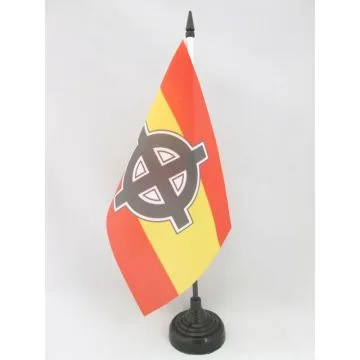 DRAPEAU DE TABLE ESPAGNE CROIX CELTIQUE 21x14cm - PETIT DRAPEAUX DE BUREAU NATIONALISTE ESPAGNOL 14 x 21 cm