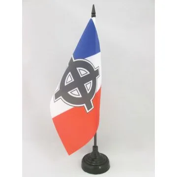 DRAPEAU DE TABLE FRANCE CROIX CELTIQUE 21x14cm - PETIT DRAPEAUX DE BUREAU NATIONALISTE FRANÇAIS 14 x 21 cm