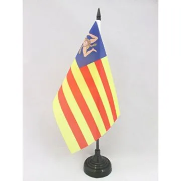 DRAPEAU DE TABLE SICILE INDÉPENDENTISTE 21x14cm - PETIT DRAPEAUX DE BUREAU RÉGIONALISTE SICILIEN - SICILIA 14 x 21 cm