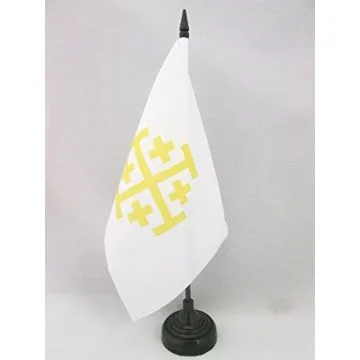 DRAPEAU DE TABLE ROYAUME DE JÉRUSALEM 21x14cm - PETIT DRAPEAUX DE BUREAU ROYAUME CHRÉTIEN 14 x 21 cm