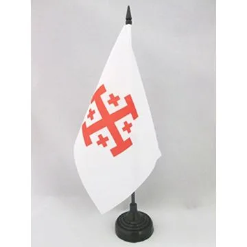 DRAPEAU DE TABLE ORDRE DU SAINT-SÉPULCRE DE JÉRUSALEM 21x14cm - PETIT DRAPEAUX DE BUREAU CHRÉTIEN 14 x 21 cm