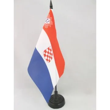 DRAPEAU DE TABLE ÉTAT INDÉPENDANT DE CROATIE 1941-1945 21x14cm - PETIT DRAPEAUX DE BUREAU CROATE OUSTACHIS 14 x 21 cm