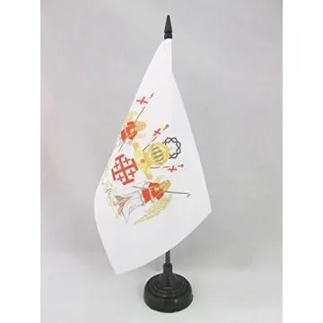 DRAPEAU DE TABLE ORDRE ÉQUESTRE SAINT-SÉPULCRE DE JÉRUSALEM 21x14cm - PETIT DRAPEAUX DE BUREAU CHRÉTIEN 14 x 21 cm