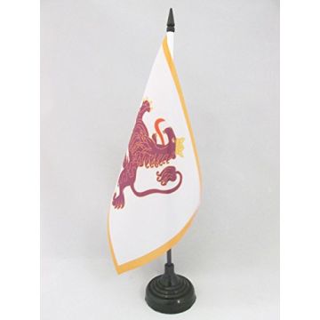 DRAPEAU DE TABLE ROYAUME DE LEÓN 910-1230 21x14cm - PETIT DRAPEAUX DE BUREAU MONARCHIE ESPAGNOLE - ESPAGNE 14 x 21 cm