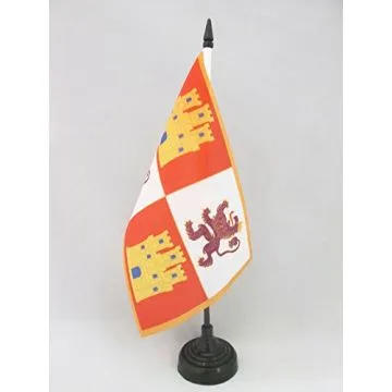 DRAPEAU DE TABLE COURONNE DE CASTILLE 1230-1715 21x14cm - PETIT DRAPEAUX DE BUREAU MONARCHIE ESPAGNOLE - ESPAGNE 14 x 21 cm