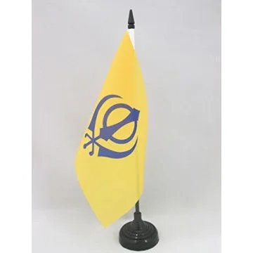 DRAPEAU DE TABLE SIKHISME 21x14cm - PETIT DRAPEAUX DE BUREAU KHANDA - RELIGION SIKHISTE 14 x 21 cm