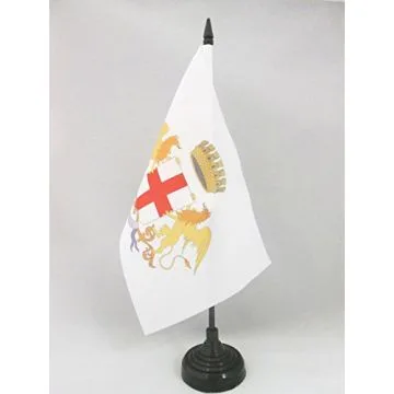 DRAPEAU DE TABLE VILLE DE GÊNES AVEC ARMES 21x14cm - PETIT DRAPEAUX DE BUREAU GENOVA - GENOA - ITALIE 14 x 21 cm
