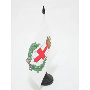 DRAPEAU DE TABLE VILLE DE MILAN AVEC ARMES 21x14cm - PETIT DRAPEAUX DE BUREAU MILANAIS - MILANO 14 x 21 cm