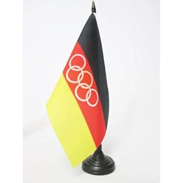 DRAPEAU DE TABLE Í?QUIPE UNIFIÍ?E D\'ALLEMAGNE 1960-1968 21x14cm - PETIT DRAPEAUX DE BUREAU ALLEMAND OLYMPIQUE 14 x 21 cm