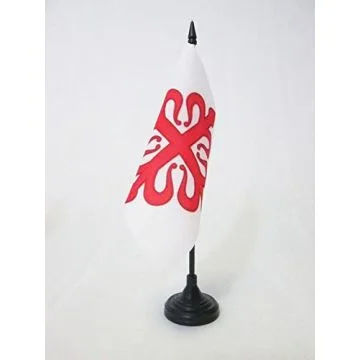 DRAPEAU DE TABLE ORDRE DE CALATRAVA 15x15cm - PETIT DRAPEAUX DE BUREAU CROIX FLEUR-DE-LYSÍ?E DE GUEULES 15 x 15 cm