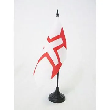 DRAPEAU DE TABLE ORDRE DU CHRIST 15x15cm - PETIT DRAPEAUX DE BUREAU CROIX DE L\'ORDRE DU CHRIST - PORTUGAL 15 x 15 cm