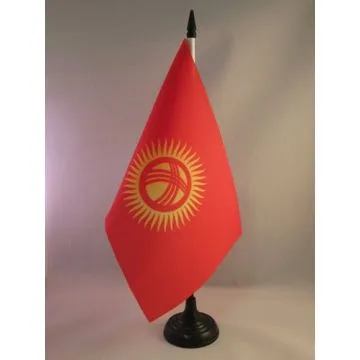 DRAPEAU DE TABLE KIRGHIZSTAN 21x14cm - PETIT DRAPEAUX DE BUREAU KIRGHIZ 14 x 21 cm