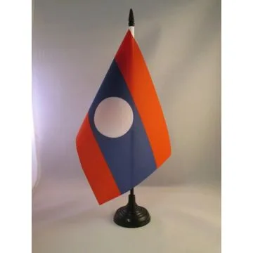 DRAPEAU DE TABLE LAOS 21x14cm - PETIT DRAPEAUX DE BUREAU LAOSIEN 14 x 21 cm