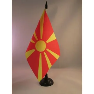 DRAPEAU DE TABLE MACÉDOINE 21x14cm - PETIT DRAPEAUX DE BUREAU MACÉDONIEN 14 x 21 cm