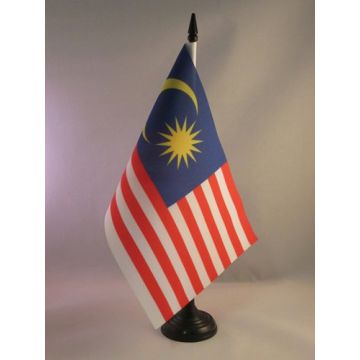 DRAPEAU DE TABLE MALAISIE 21x14cm - PETIT DRAPEAUX DE BUREAU MALAISIEN 14 x 21 cm