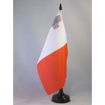 DRAPEAU DE TABLE MALTE 21x14cm - PETIT DRAPEAUX DE BUREAU MALTAIS 14 x 21 cm
