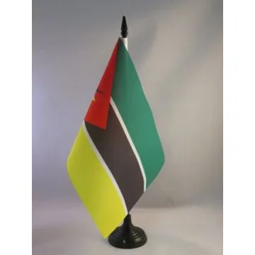 DRAPEAU DE TABLE MOZAMBIQUE 21x14cm - PETIT DRAPEAUX DE BUREAU MOZAMBICAIN 14 x 21 cm