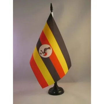 DRAPEAU DE TABLE OUGANDA 21x14cm - PETIT DRAPEAUX DE BUREAU OUGANDAIS 14 x 21 cm