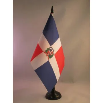 DRAPEAU DE TABLE RÉPUBLIQUE DOMINICAINE 21x14cm - PETIT DRAPEAUX DE BUREAU DOMINICAIN 14 x 21 cm