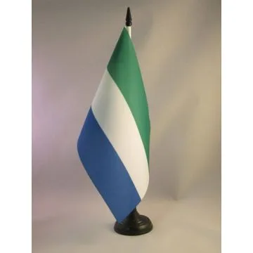 DRAPEAU DE TABLE SIERRA LEONE 21x14cm - PETIT DRAPEAUX DE BUREAU SIERRA-LÉONAIS 14 x 21 cm